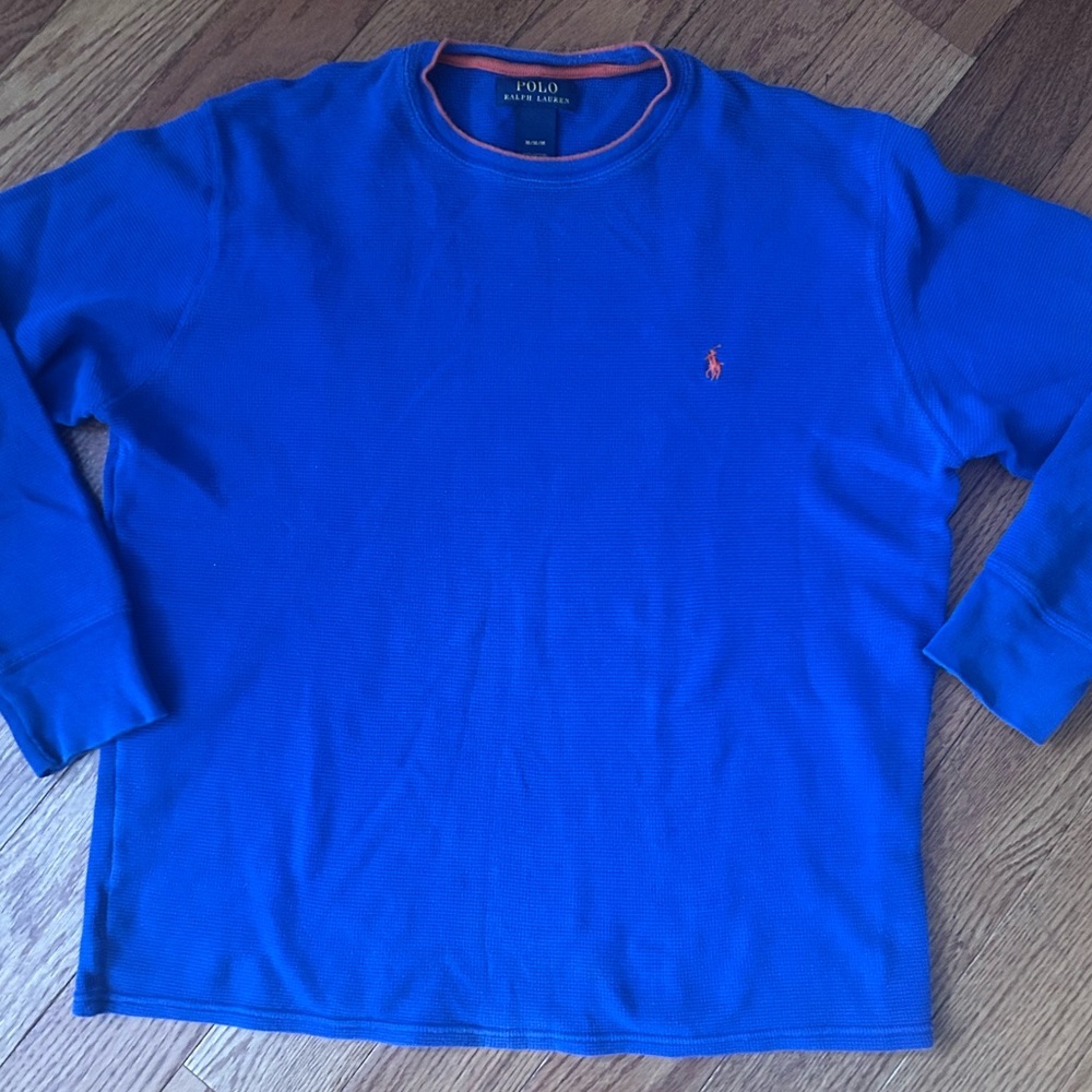 Polo Ralph Lauren Blue WaffleKnit Crewneck Shirt Pony Logo Mens M Sleep Layering
